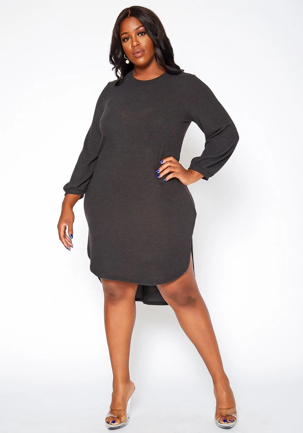 Asoph Plus Size High Low Basic Knit Dress 1 Asoph Plus Size High Low Basic Knit Dress