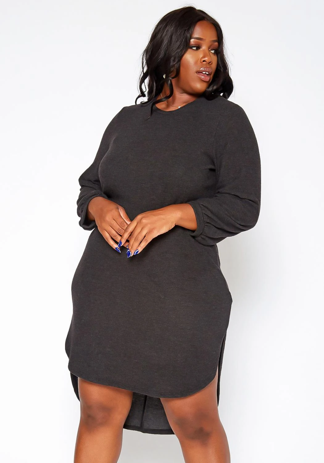 Asoph Plus Size High Low Basic Knit Dress 2 Asoph Plus Size High Low Basic Knit Dress - Image 2