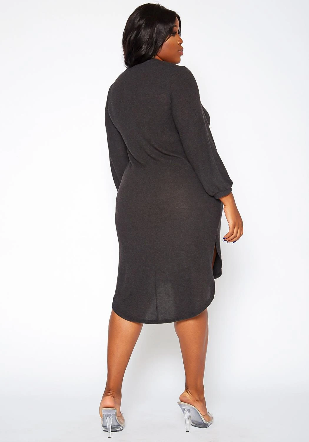 Asoph Plus Size High Low Basic Knit Dress 4 Asoph Plus Size High Low Basic Knit Dress - Image 4