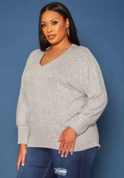 Plus Size Basic V Neck Knit Sweater -Asoph Fashion Shop 2018413 261 2