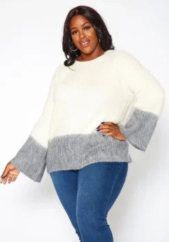 Asoph Plus Size Color Splice Fuzzy Knit Sweater -Asoph Fashion Shop 2018415 135 1