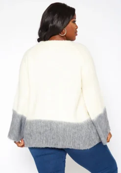 Asoph Plus Size Color Splice Fuzzy Knit Sweater -Asoph Fashion Shop 2018415 135 3