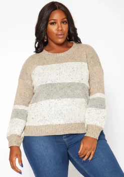 Asoph Plus Size Color Splice Cable Knit Sweater
