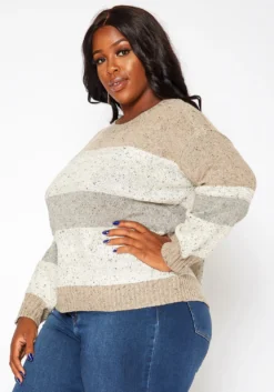 Asoph Plus Size Color Splice Cable Knit Sweater -Asoph Fashion Shop 2018416 118 2
