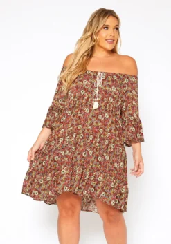 Asoph Plus Size Vintage Floral Print Mini Dress