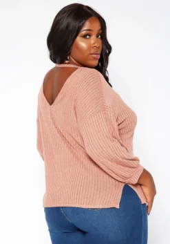 Asoph Plus Size Waffle Knit Open Back Sweater -Asoph Fashion Shop 2018421 110 3