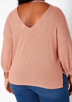 Asoph Plus Size Waffle Knit Open Back Sweater -Asoph Fashion Shop 2018421 110 4