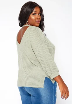 Asoph Plus Size Waffle Knit Open Back Sweater -Asoph Fashion Shop 2018421 125 3