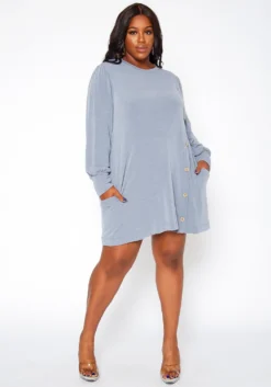 Asoph Plus Size Button Hem Flare Mini Dress