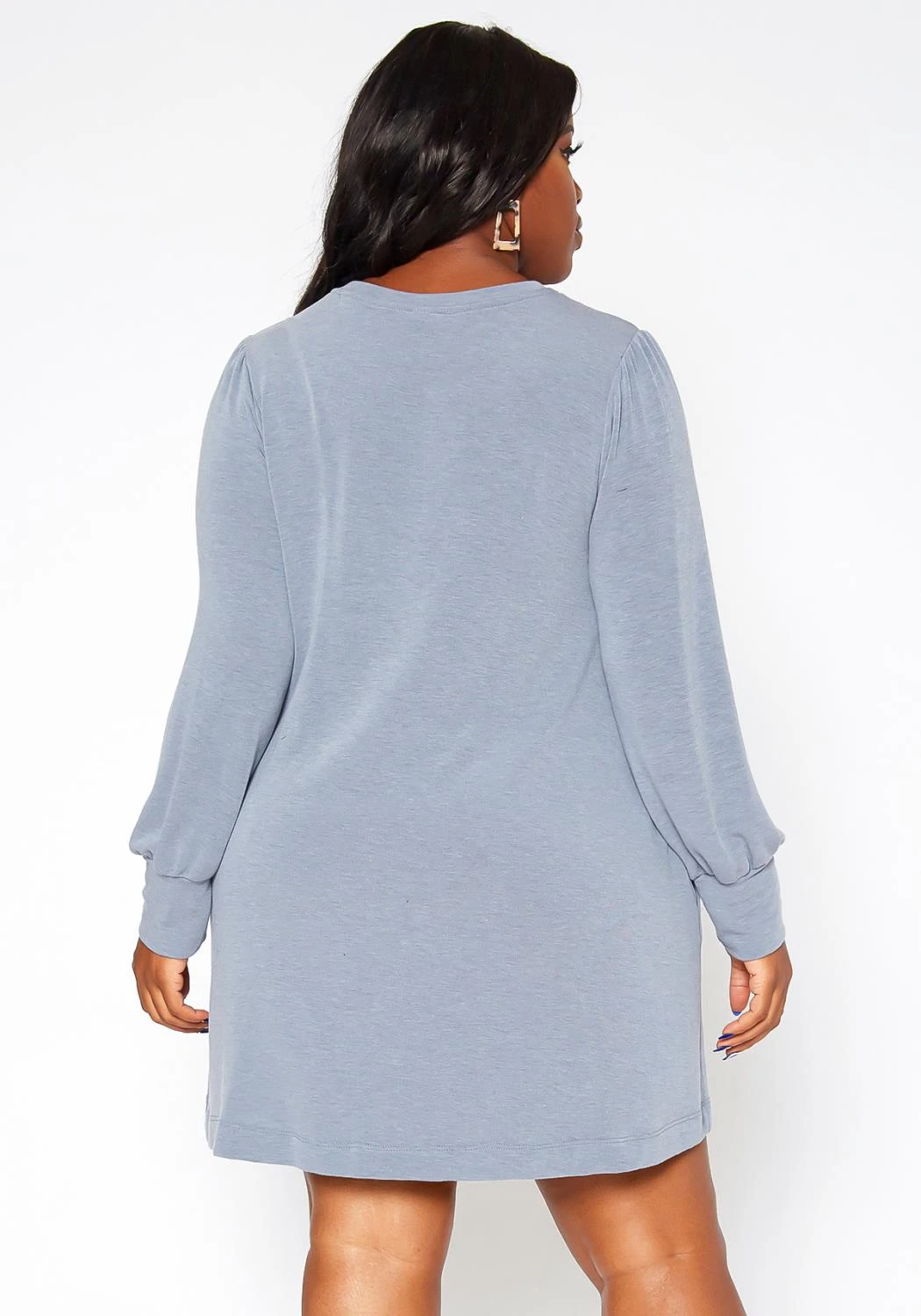 Asoph Plus Size Button Hem Flare Mini Dress 4 Asoph Plus Size Button Hem Flare Mini Dress - Image 4