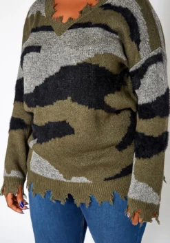 Asoph Plus Size Camo Print Distresses Sweater -Asoph Fashion Shop 2018425 354 4