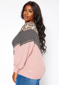 Asoph Plus Size Color Block Waffle Knit Sweater -Asoph Fashion Shop 2018427 119 1