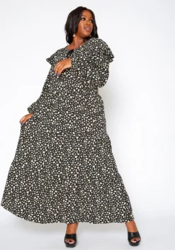 Asoph Plus Size Spotted Print Flare Maxi Dress