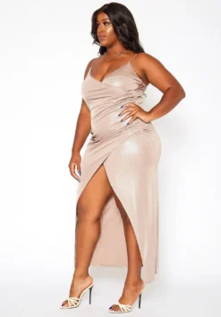 Asoph Plus Size Champagne Shimmer Split Hem Maxi Dress -Asoph Fashion Shop 2018460 146 2