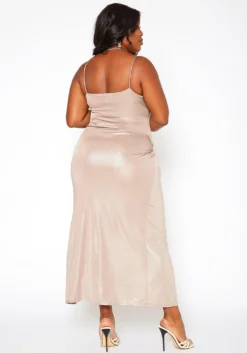 Asoph Plus Size Champagne Shimmer Split Hem Maxi Dress -Asoph Fashion Shop 2018460 146 3