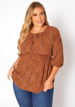 Asoph Plus Size Dainty Leopard Print Flare Top