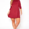 Asoph Plus Size Smocked Detail Mock Neck Mini Dress