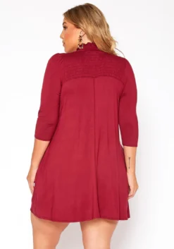 Asoph Plus Size Smocked Detail Mock Neck Mini Dress 8 Asoph Plus Size Smocked Detail Mock Neck Mini Dress -Asoph Fashion Shop 2018485 111 3