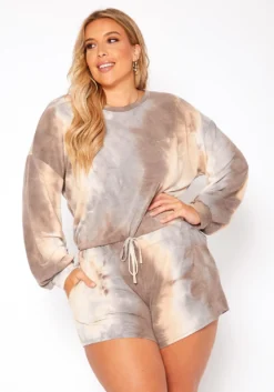 Plus Size Subtle Tie Dye Two Piece Set