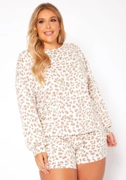 Asoph Plus Size Nude Leopard Print Two Piece Set