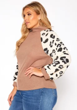 Asoph Plus Size Leopard Print Waffle Knit Sweater -Asoph Fashion Shop 2018506 190 2