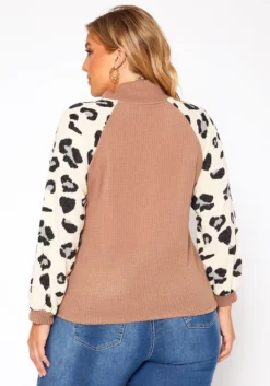 Asoph Plus Size Leopard Print Waffle Knit Sweater -Asoph Fashion Shop 2018506 190 3