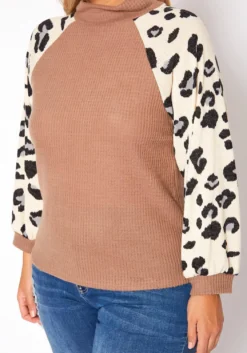 Asoph Plus Size Leopard Print Waffle Knit Sweater -Asoph Fashion Shop 2018506 190 4