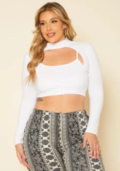 Asoph Plus Size Ribbed Two Piece Crop Top Set