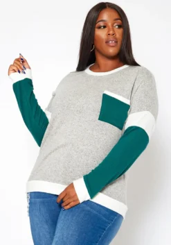 Asoph Plus Size Color Block Knit Sweater