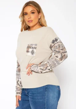 Asoph Plus Size Aztec Print Long Sleeve Top -Asoph Fashion Shop 2018582 118 2
