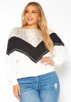 Asoph Plus Size Snakeskin Splice Knit Sweater