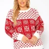 Asoph Plus Size Snow Flake Print Knit Sweater