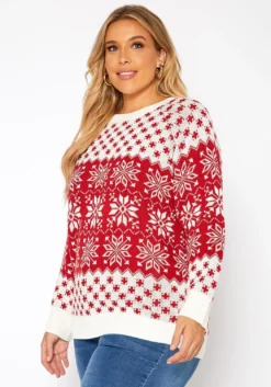 Asoph Plus Size Snow Flake Print Knit Sweater -Asoph Fashion Shop 2018589 110 2