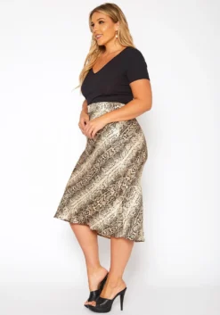 Asoph Plus Size Snakeskin Print Satin Midi Skirt -Asoph Fashion Shop 2018593 388 2