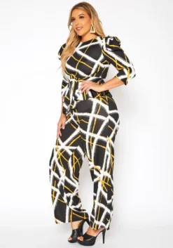 Asoph Plus Size Grid Striped Peplum Top & Straight Pants Set -Asoph Fashion Shop 2018604 001 2