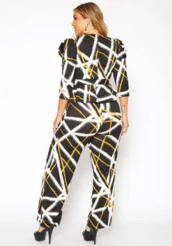 Asoph Plus Size Grid Striped Peplum Top & Straight Pants Set -Asoph Fashion Shop 2018604 001 3