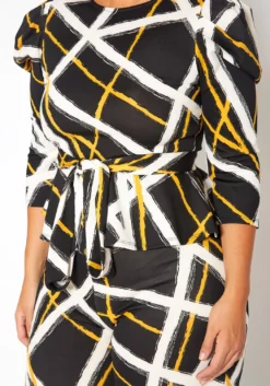 Asoph Plus Size Grid Striped Peplum Top & Straight Pants Set -Asoph Fashion Shop 2018604 001 4