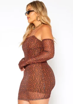 Asoph Plus Size Greek Key Print Bodycon Mini Dress & Glove Set -Asoph Fashion Shop 2018609 106 1
