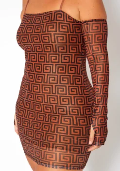 Asoph Plus Size Greek Key Print Bodycon Mini Dress & Glove Set -Asoph Fashion Shop 2018609 106 4