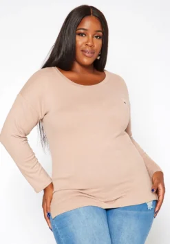 Asoph Plus Size Casual Crew Neck Long Sleeve Top