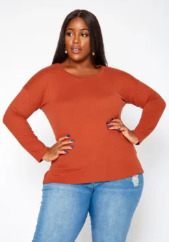 Asoph Plus Size Casual Crew Neck Long Sleeve Top