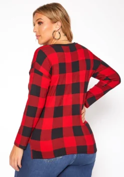 Asoph Plus Size Plaid Print Long Sleeve Top -Asoph Fashion Shop 2018622 110 3