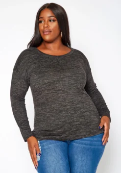 Asoph Plus Size Casual Knit Long Sleeve Top
