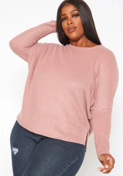 Plus Size Solid Waffle Knit Sweater