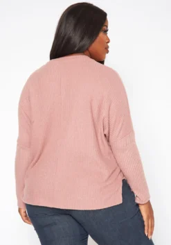 Plus Size Solid Waffle Knit Sweater -Asoph Fashion Shop 2018630 186 3