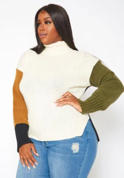 Plus Size Color Block Knit Sweater -Asoph Fashion Shop 2018631 135 2