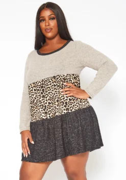 Plus Size Color Block Flare Mini Dress -Asoph Fashion Shop 2018634 128 2