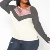 Plus Size Color Block Long Sleeve Knit Top