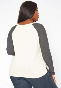 Plus Size Color Block Long Sleeve Knit Top -Asoph Fashion Shop 2018636 128 3