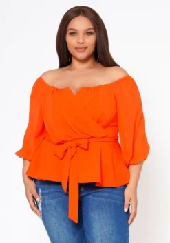 Plus Size Off Shoulder Long Sleeve Peplum Top